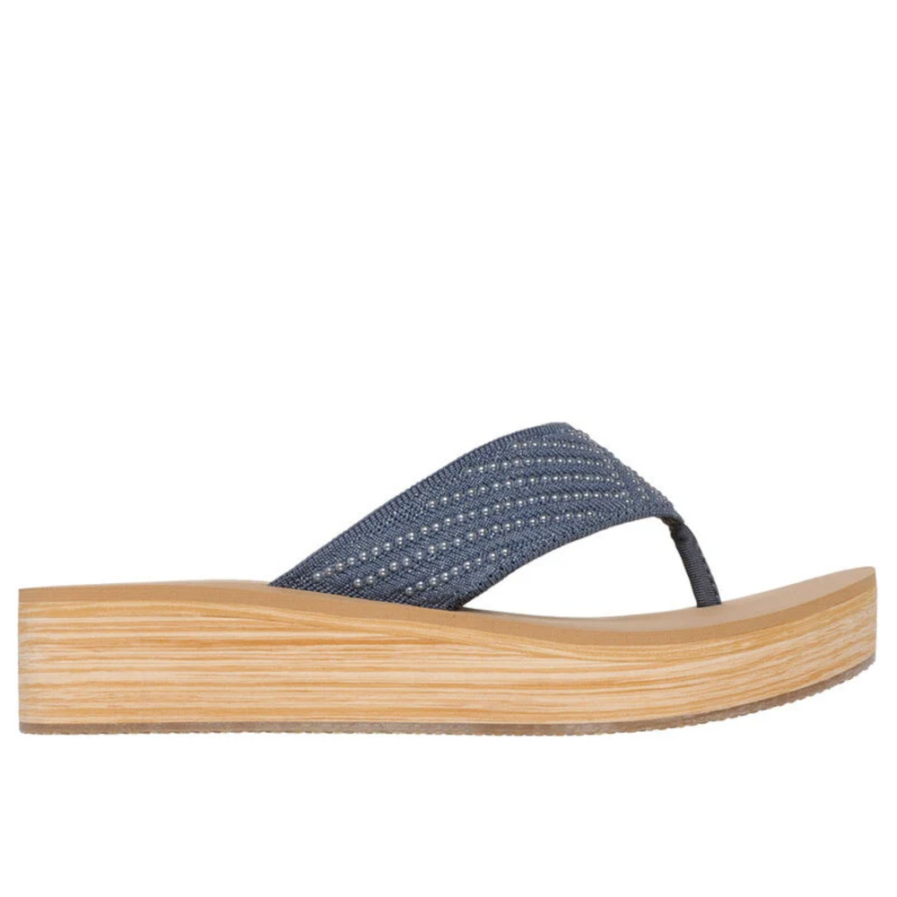 Skechers Women's Summers Mid Wedge Thong Sandals Size 8 EU 38 Slate Blue Tan NIB - Picture 2 of 12